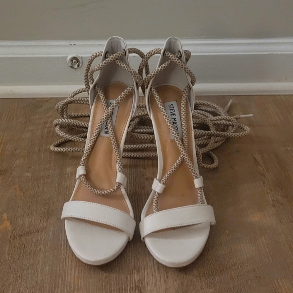 Cream open toe heels
